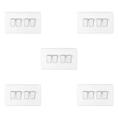 5 PACK Gang Quad Light Switch SCREWLESS MATT WHITE Way 10A Slim Rocker