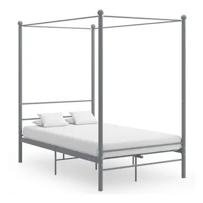 vidaXL Canopy Bed Frame Grey Metal 140x200 cm Bedroom Furniture Bed Base Set