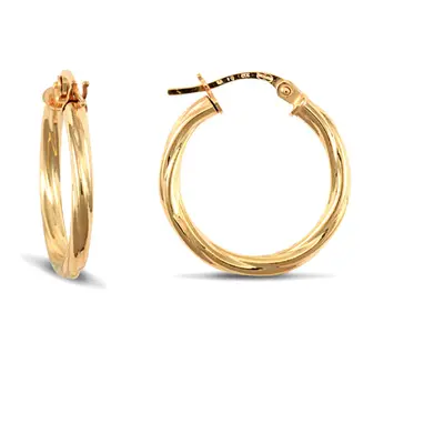 Jewelco London Ladies 9ct Yellow Gold Twisted 2.5mm Hoop Earrings 20mm - JER560B