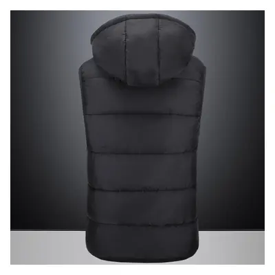 (Black, XL) Electric Heated Vest Waistcoat Hooded Winter Warmer USB Charge Heating Jacket Clothi