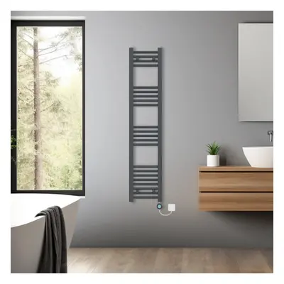 (Anthracite, 1400x300mm) Pre-filled Bathroom Straight Electric Heated Towel Rail Radiator Thermo