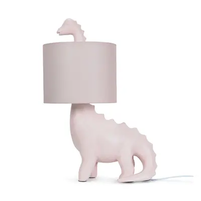 Kids Pink Dinosaur Table Lamp Drum Fabric Shade Children's Light + LED