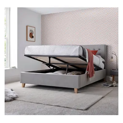 (Small Double) Kingley Grey Velvet Ottoman Storage Bed