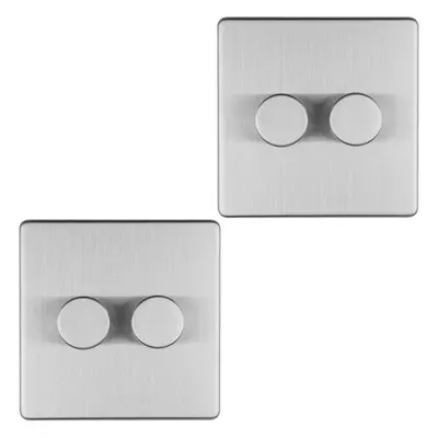 2 PACK Gang Dimmer Switch Way LED SCREWLESS SATIN STEEL Light Dimming Wall