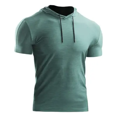 (Light Green, L) Men Summer Sports T-Shirt Hooded Short Sleeve Drawstring Quick-Dry Breathable