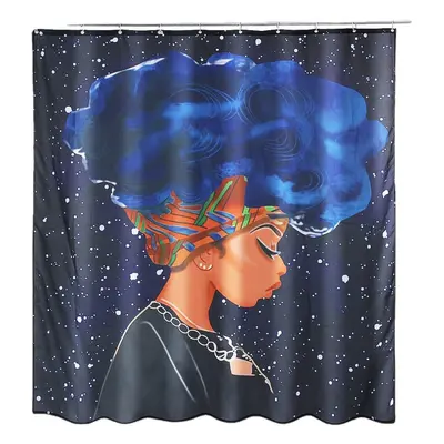 (A) 180x180CM African Afro Woman Waterproof Shower Curtain Anti-slip Bath Floor Mat