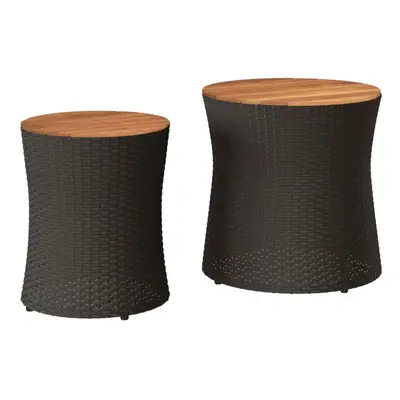 (black, full weaving) vidaXL Garden Side Tables with Wooden Top Outdoor Table pcs Poly Rattan