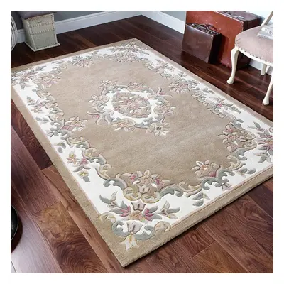 (BEIGE, x 150c m) Traditional Pure Wool Rugs Hall Runner Round Circle Half Moon Mat Small Extra 