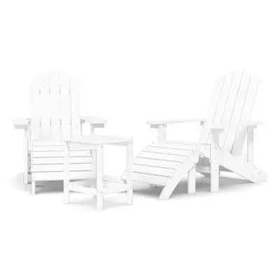 vidaXL Garden Adirondack Chairs with Footstool & Table HDPE White Armchair