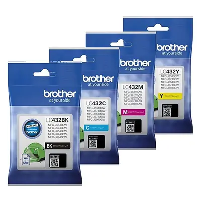 Brother LC-432 Black Cyan Magenta Yellow Ink Cartridge LC432 Value Pack