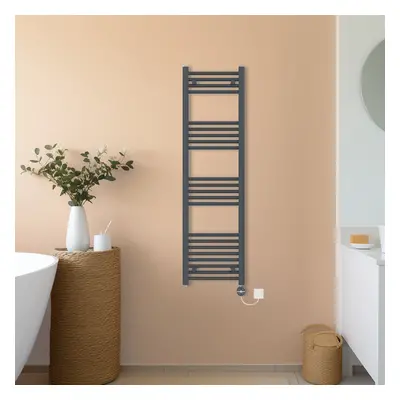 (Anthracite, 1400x400mm) NRG Prefilled Thermostatic Electric Straight Heated Towel Rail Radiator