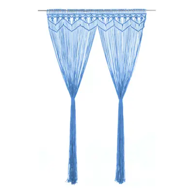 vidaXL Macrame Curtain Blue 140x240 cm Cotton Shade Drape Translucent Blind