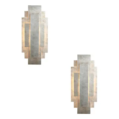 2 PACK Antique Silver Leaf Panel Wall Light - Twin G9 LED - Decorative Sconce