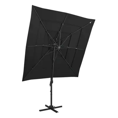 vidaXL 4-Tier Garden Parasol with Aluminium Pole Canopy Outdoor Umbrella Black