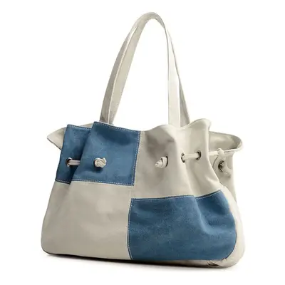 (Blue) Women Canvas Handbag Contrast Color Casual Messenger Shoulder Bag Tote Black/Blue/Grey/Re