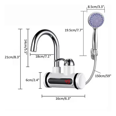 (Side Water inlet) 3000W Electric Faucet Tap Instant Hot Water Heater Home Bathroom Kitchen EU P