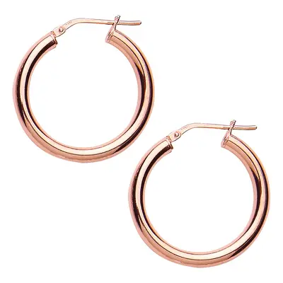 Jewelco London Ladies Rose Gold-Plated Sterling Silver Round Tube Polished Hoop Earrings 28mm 3m