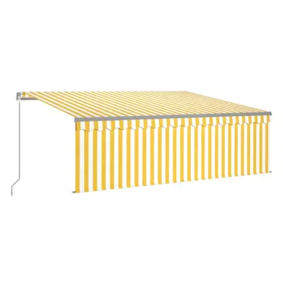 vidaXL Manual Retractable Awning with Blind&LED 4.5x3m Yellow&White Awning Set