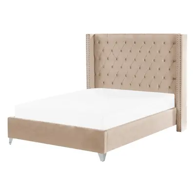 Slatted Bed LUBBON x cm (EU Double) Velvet Beige