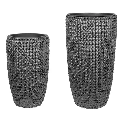 Set of Plant Pots CEDRUS PE Rattan Black