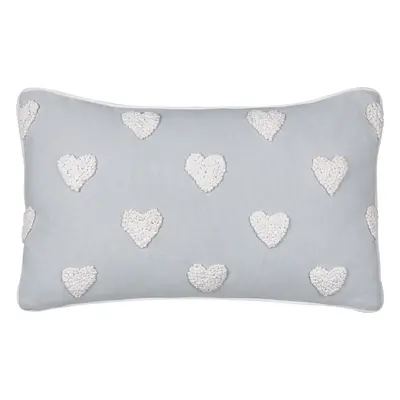 Cotton Cushion Embroidered Hearts x cm Grey GAZANIA