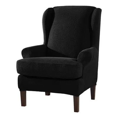 (Black) Waterproof Elastic Armchair Wingback Wing Chair Slipcover Protector Covers