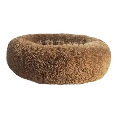 (Khaki, S) Kennel Round Plush Nest Padded Soft Warm For Cat Bed Mat Pad