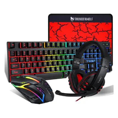 4-in-1 Keyboard Mouse Headset Mouse Pad Set Gaming Kit