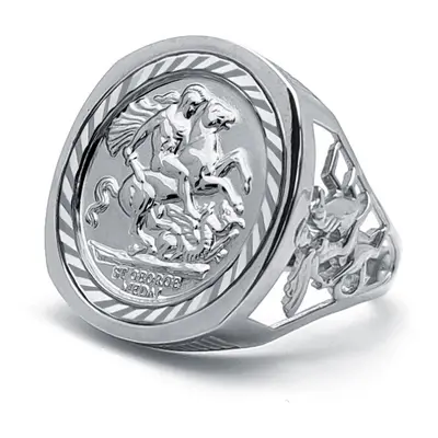 (S) Jewelco London Men's Solid Silver Dragon Slayer St George & Dragon Medallion Ring (Full Sov 