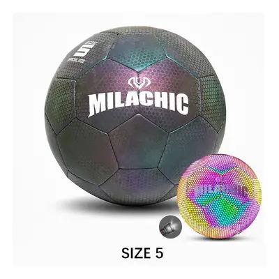 (Black, Size 5) Reflective Soccer Ball Glowing Luminous Non Slip Football Glow In Dark with Carr