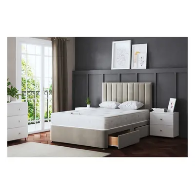 (Double, Cream) Amelia Divan Upholstered Bed with Two Drawers