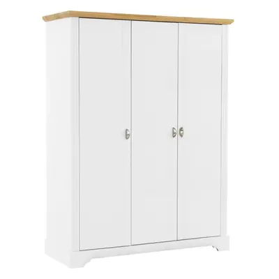 Toledo Door Wardrobe White and Oak Effect Veneer Hanging Rail Shelves Storage