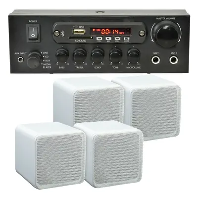 110W Bluetooth Amplifier & 4x 80W White Shelf Speakers Compact Wireless HiFi Kit