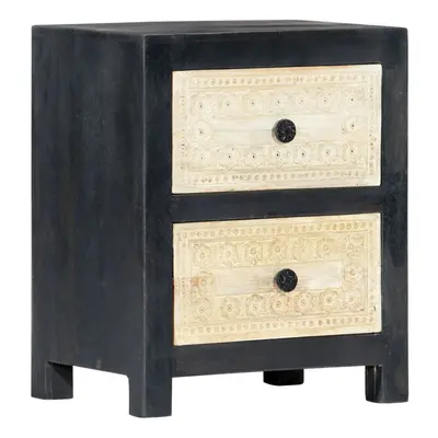 vidaXL Solid Mango Wood Hand Carved Bedside Cabinet Grey 40x30x50cm Storage