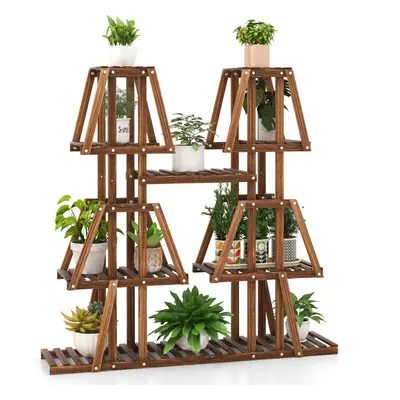 5-Tier Corner Plant Stand Wooden Display Rack Indoor Outdoor