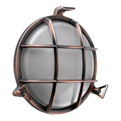 Modern IP64 Rated Round Metal Bronzed Rustic Copper Effect Nautical Design Frosted Lens Outdoor 