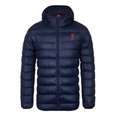 (Navy Blue, Large) Liverpool FC Mens Jacket Hooded Winter Quilted OFFICIAL Football Gift