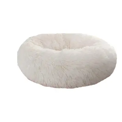 (White, L) Kennel Round Plush Nest Padded Soft Warm For Cat Bed Mat Pad