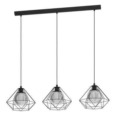 Hanging Ceiling Pendant Light Geometric Black & Glass 3x E27 Kitchen Island