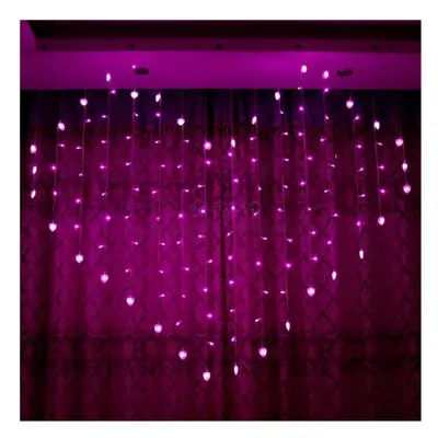 (Pink) 2x1m LED Heart Shape Light String 220V Curtain Light Home Decor for Festival Christmas