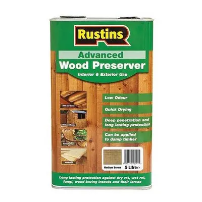 Rustins AWMB5000 Advanced Wood Preserver Mid Brown Litre