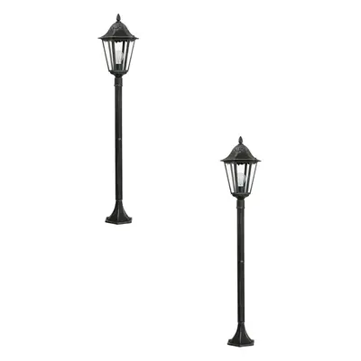 2 PACK IP44 Outdoor Bollard Light Black & Silver Lantern 1200mm Post 60W E27