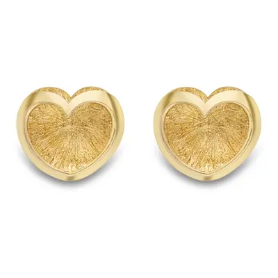 Jewelco London 9ct Yellow Gold Satin Brushed Love Heart Stud Earrings - SENR02872