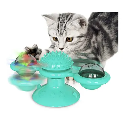 (Lake Blue) Cat Exercise Turntable Teasing Pet Toy Scratching Tickle Hair Brush