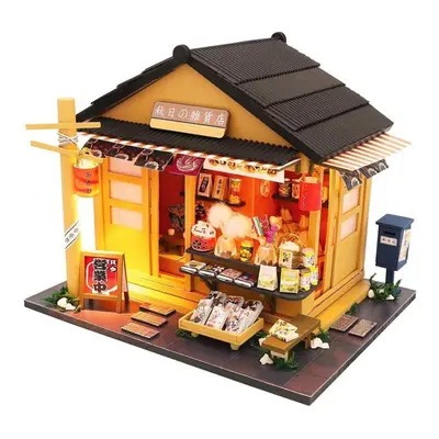 Japanese Grocery Store DIY Handmade Assemble Doll House Miniature Furniture Kit with LED Effect 