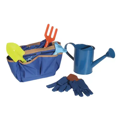 (Blue) 6Pcs Kids Gardening Tools Children Shovel Spade Fork Set Tote Bag Garden Yard