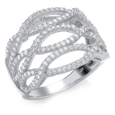 (P) Jewelco London Rhodium Plated Sterling Silver Cubic Zirconia Fancy Crossover Eternity Ring