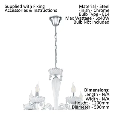 Chandelier Pendant Light Colour Chrome Shade White Glass Droplets Bulb E14 5x40W