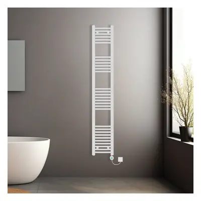 (White, 1800x300mm) Pre-filled Electric Curved Heated Towel Rail Radiator Thermostatic