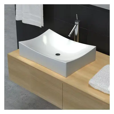 vidaXL Bathroom Ceramic Porcelain Sink Art Basin White High Gloss Fixture